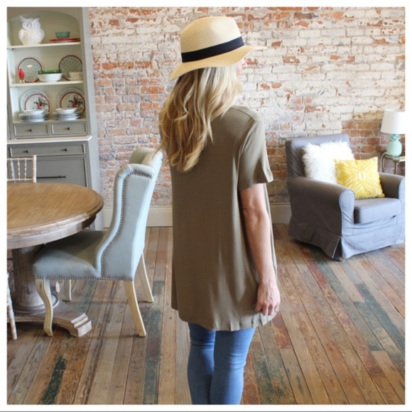 Olive Short Sleeve Asymmetrical Tunic - Picture 4 of 4